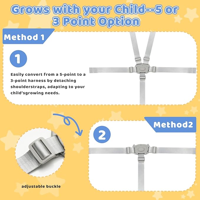 High Chair Straps Replacement Compatible with Graco Highchairs, Replacement Harness Straps for Most 5 Point High Chairs, Adjustable Universal High Chair Belt