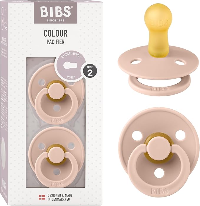 Bibs Colour Pacifier 2-Pack | BPA Free Soother, Round Nipple. Natural Rubber Latex,