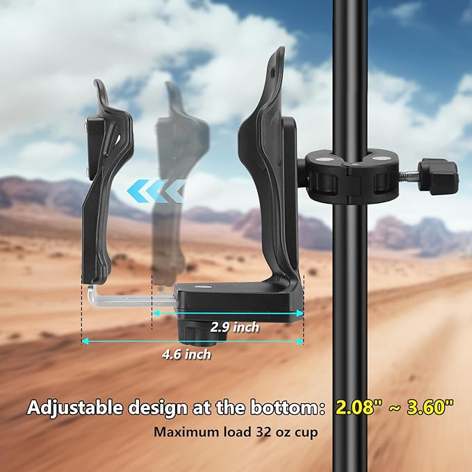 Roykaw Motorcycle ATV Cup Holder, Upgraded Bike Cup Holder, Motorcycle Drink Holder,Water Bottle Holder for Golf Push Cart,ATV/UTV,Kayak,Scooter, Boat, Stroller,Wheelchair,Tractor,Max Load 32oz