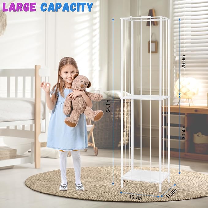 OYEAL Stuffed Animal Storage Holder Metal Toy Storage Organizer, 64'' Stuff Animal Organizer Plushies Storage with Elastic Rope for Playroom Bedroom Kid Room, White