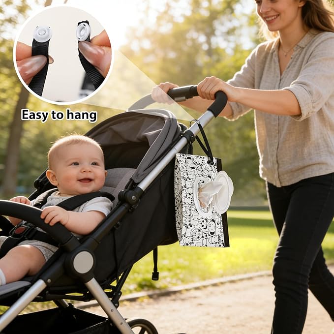 2Pack Baby Wipes Dispenser Portable Baby Wipe Holder Refillable Wet Wipes Container Reusable Travel Wipes Case, Keeps Wipes Fresh (Black)