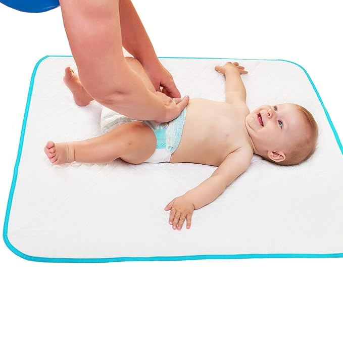 Baby Diaper Changing Mat - 31,5 x 25,5 inch Waterproof Portable Travel Changing Pad - Wipable Liners for Newborn Todlers Kids - Foldable Large Baby Nappy Changer Mat White w/Turquoise Changing mat