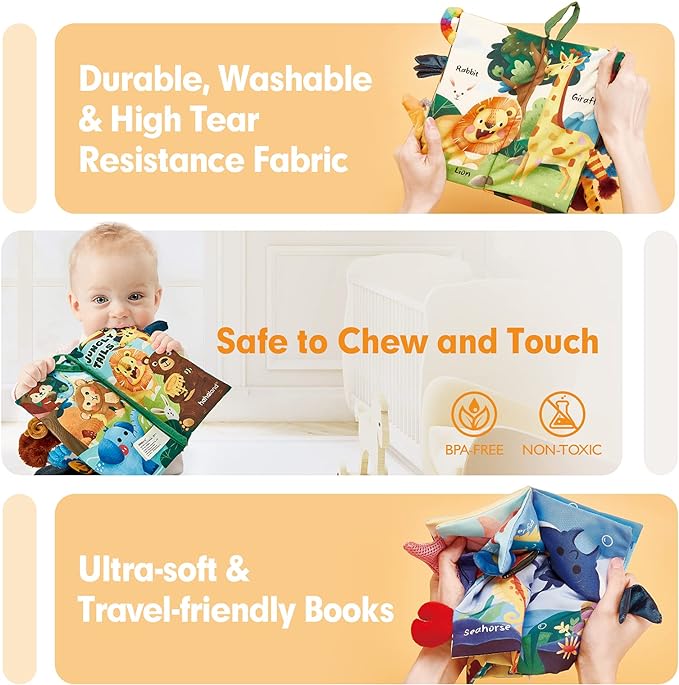 hahaland Baby Toys 0-6 Months - Crinkle Books for Babies 2-Pack, Soft Cloth Sensory Touch Feel Book 6-12 Months Infant Tummy Time Toys 0-3 Month Newborn Boys Valentines Gifts Easter Basket Stuffers