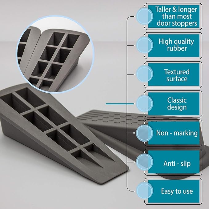 Door Wedge Stopper - 6 Pack (Grey) - Classic Style - Rubber - Floor Mount - DOORSTOP