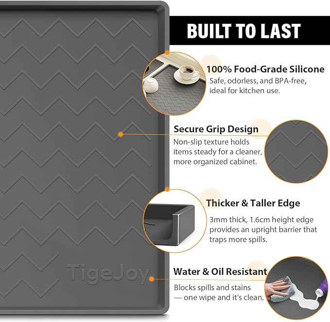 TigeJoy 22" x 19" Under Sink Mats for Kitchen Waterproof, Leak-Proof Silicone Mat Sink Protector and Cabinet Liner, Kitchen Essentials Organizer and Storage, Boot or Shoe Tray, Pet Feeding Mat