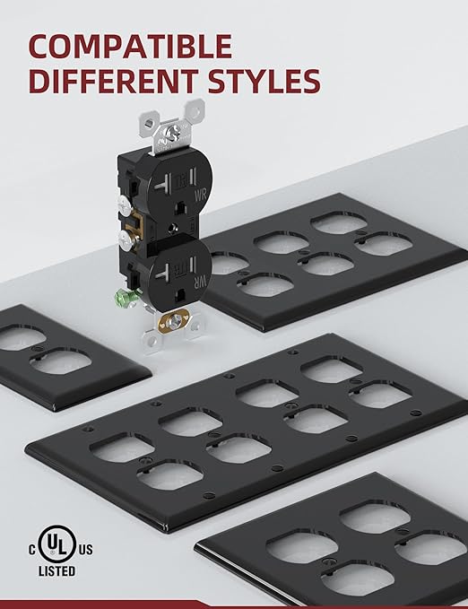 AIDA 20 Amps Outlets Duplex Electrical Receptacle Outlets,Weather Resistance & Tamper Resistant, Receptacle Wall Outlet,Residential,TR,3-Wire, Self-Grounding Clip, NEMA 5-20R,UL Listed 10 Pack, Black