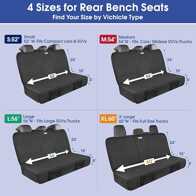 Upgraded 900D Heavy Duty Dog Back Bench Seat Cover, Car Seat Protector, Fits Full Size Trucks, 3 Seatbelts & Armrest Compatible, Waterproof Nonslip Pet Backseat Cover for Dogs & Kids