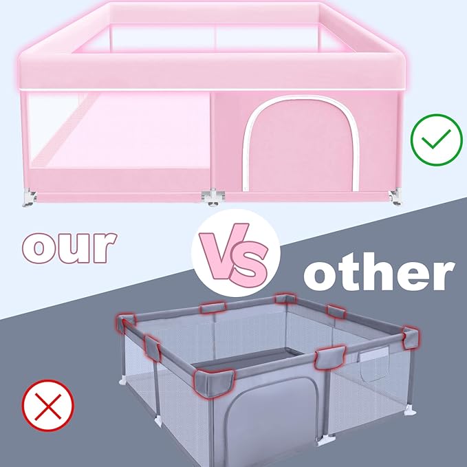 Baby Playpen 50 x 50 Inch Play Pen Playards, Playpen for Babies and Toddlers, Baby Playard for Indoor & Outdoor Active Center Game Fence, with Skin-Friendly Fabric and Soft Breathable Mesh Pink