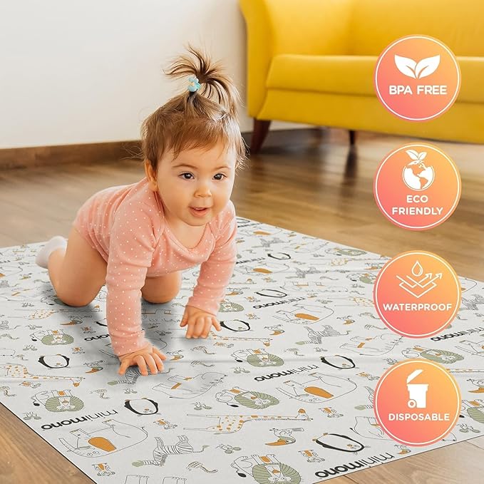 Baby Splat Mat for Under High Chair - 10 Pcs Disposable and Waterproof Splash Mats - 40"x47" Multipurpose Activity Mat for Picnic, Arts and Crafts - Baby Led Weaning Supplies (Penguins)