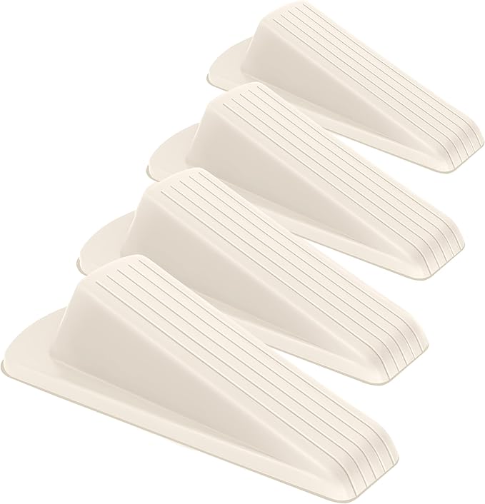 4 Pack Premium Rubber Door Stoppers Wedge, Door Stops for Carpet Heavy Duty Door, for Bottom of Door on Tile, Concrete, Carpet, Wooden Floor (White)