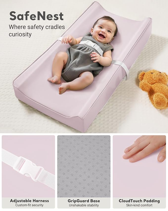 Vegan Leather Baby Changing Pad, Waterproof Cover, Standard Size, Wipe-Clean (Pink)