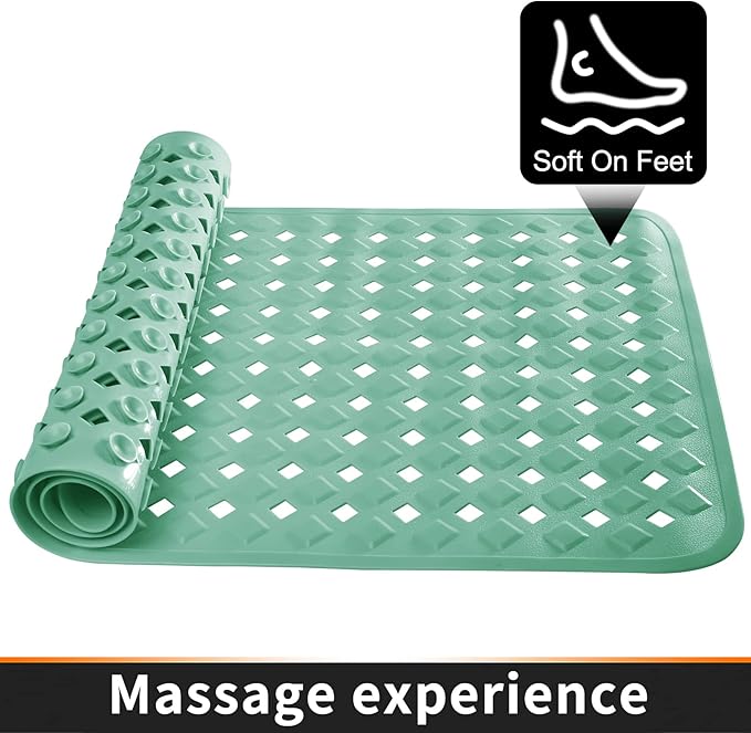 Yimobra Non Slip Bath Mat, Super Strong Suction Cups,34.5"x15.5"Long Tub Mat with Drain Holes, Machine Washable Fast Draining Shower Mats, Bathroom Essentials,MARRS Green