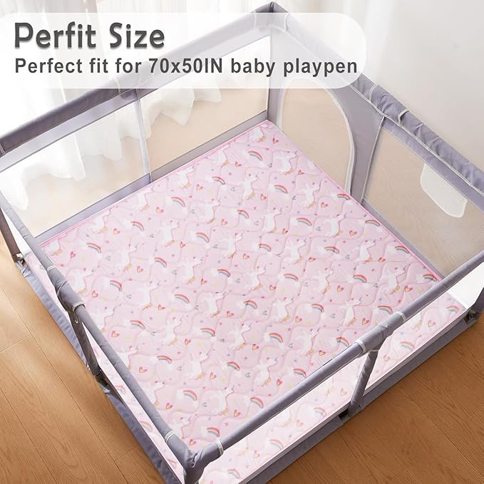 Viviland Baby Play Mats for Floor, Thicken Cushioning Padding Foam Playmate for Baby and Toddlers Infants, 71" x 59" Playpen Mat, Non-Slip & Machine Washable - Pink Unicorn
