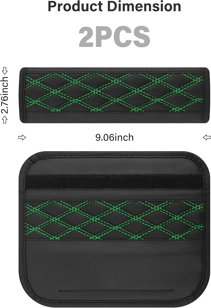 2PCS Car Seat Belt Cover Pads,Leather Seatbelt Covers Protect Shoulder and Neck Car Accessories Interior,Universal Car Seat Strap Pads Car Decorations for Most Cars Trucks (Black/Green)