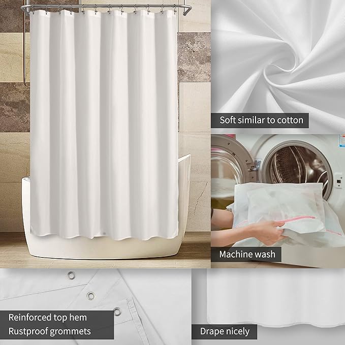 ALYVIA SPRING Waterproof Fabric Shower Curtain Liner with 3 Magnets - Soft & Light-Weight, Hotel Quality & Machine Washable - Standard Size 70x72, White