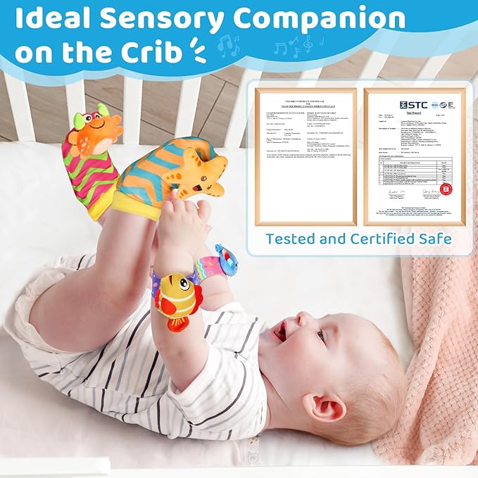 URMYWO Wrist Rattles for Baby - Rattle Socks - Foot Finder Set - Baby Toys for 0-12 Months Infant - Newborn Essentials - Early Learning Sensery Toys for Boys and Girls as Shower Gifts Stocking Stuffer