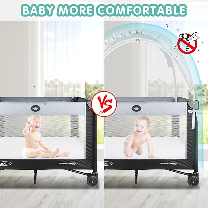 Crib Tent - Crib Net to Keep Baby in, Stop Baby from Climbing Out of Cribs, Pop Up Cribs Tent with Durable Breathable Net Double Zipper Strong Rods Installation Convenience