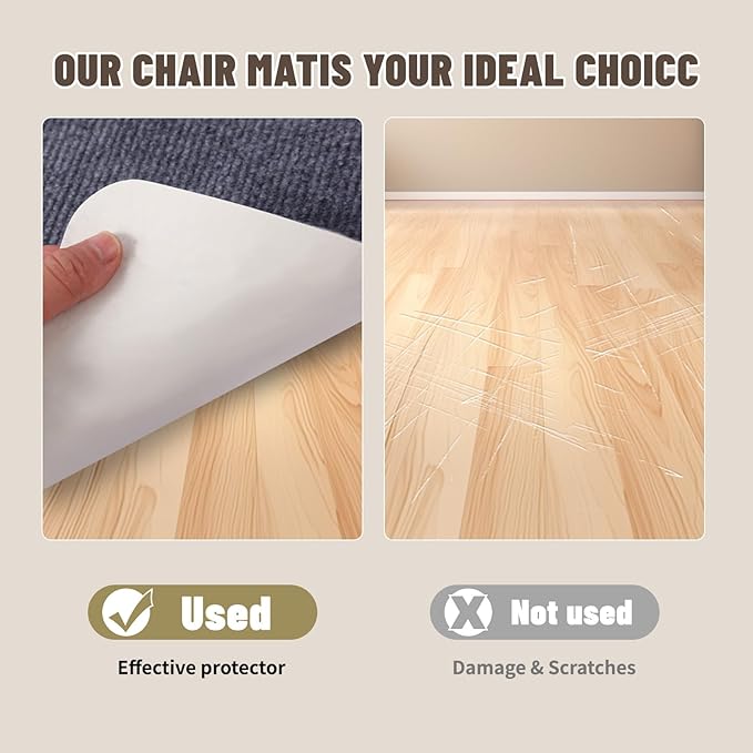 Office Chair Mat - for Hardwood Floors, Large Non-Slip Easy-Clean Floor Protection Blanket (Grey, “60x 48in”).