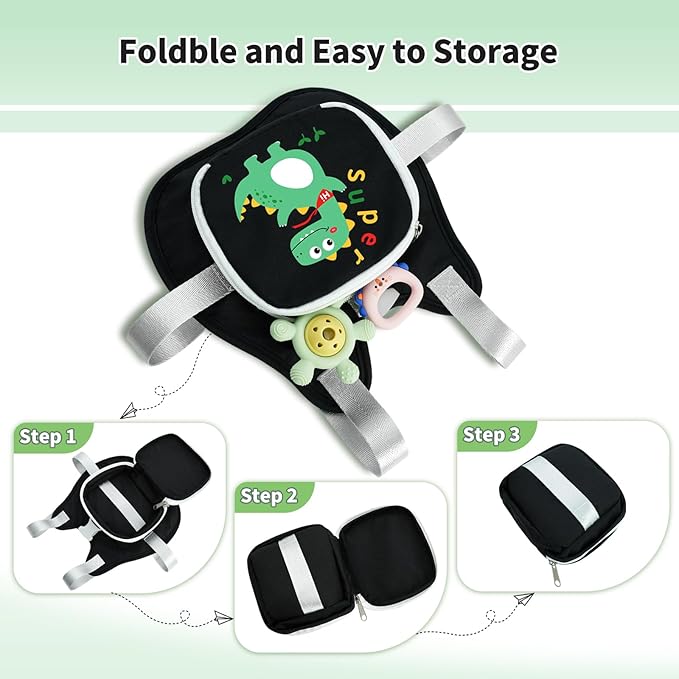 Toddler Harness Backpack Leash with Wrist Link | Cute Dinosaur Anti-Lost Walking Strap for Kids | Foldable & Adjustable Child Safety Belt for Boys & Girls(Black)