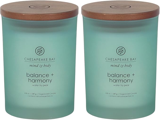 Chesapeake Bay Balance + Harmony Scented Candles Water Lily Pear Fragrance Medium Size Natural Soy Wax 50 Hours Burn Time Pack of 2