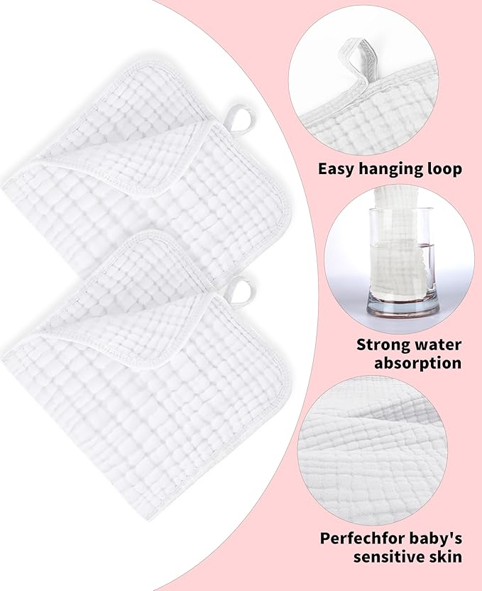14Pack Muslin Baby Burp Cloths 100% Cotton 20"X10" Soft Absorbent Quick Drying Newborn Drool Baby Face Washcloths