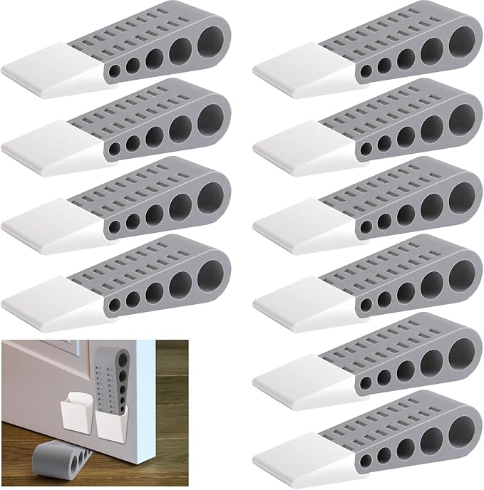 Tuanse 12 Pack Rubber Door Stoppers for Bottom of Door Stop Wedge with Holder Heavy Duty Doorstop for Home Office Dorm Classroom Garage Stackable on Multi Floor Carpet(Grey)