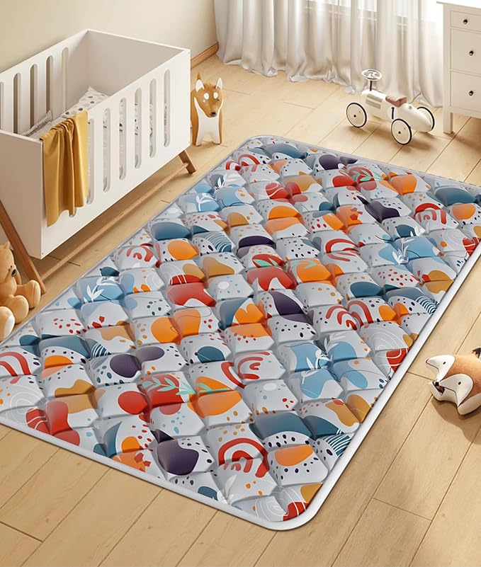 Baby Play Mats for Floor, Foldable 74x50 Playpen Mat Grey, Thicken Cushioning Padding Playmate for Baby and Toddlers Infants, Non-Slip, Machine Washable, Easy to Store