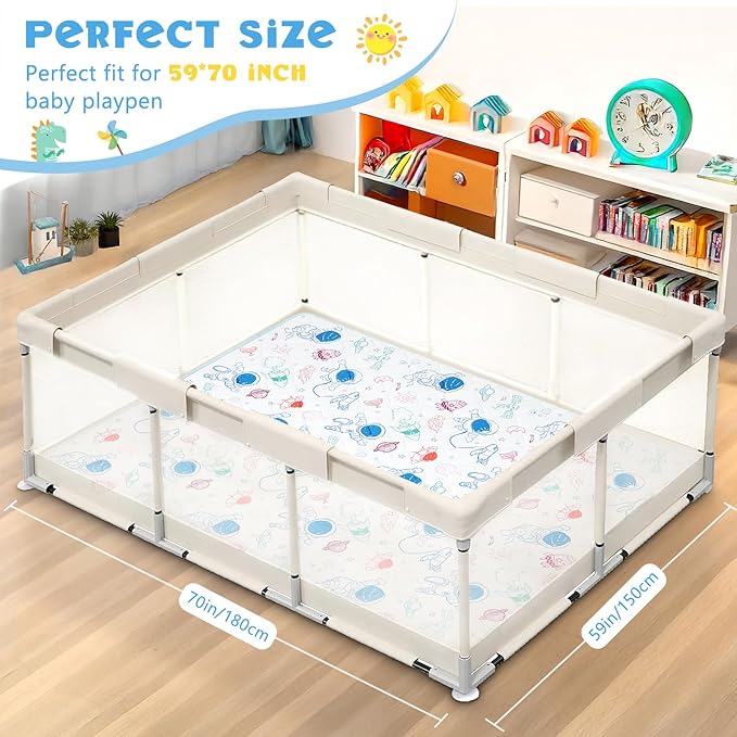 Baby Play Mat, Toodler Floor Mat 59 x 71 inch, Extra Thick Foam Non-Slip Washable,Crawling Cushion for Tummy Playing