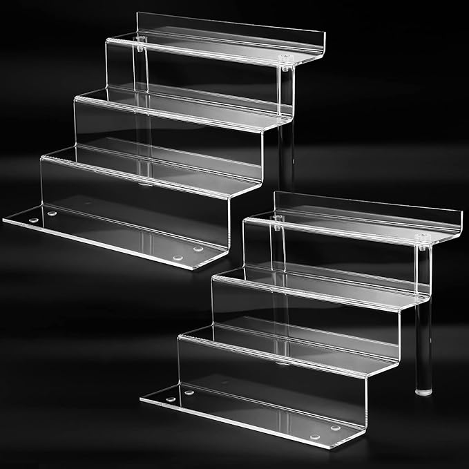 bigantss 9 Inch Acrylic Shelf for Perfume Organizer in 2 Pack, 4 Tier Funko POP Shelves, Cologne Organizer Tiered Riser Display Stand, Acrylic Display for Decoration
