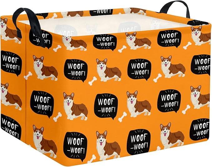 ASKETAM Woof Dog Basket Storage Bin for Chew Toys Pet Supplies & Pet Organizer Dog room decor (Orange)