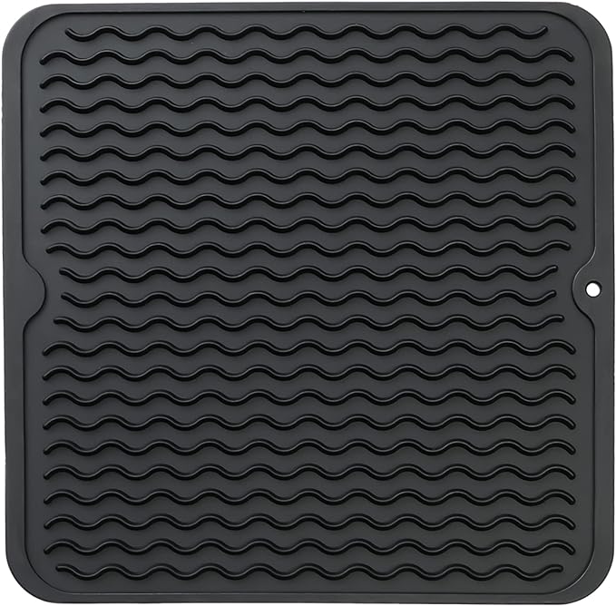 MicoYang Silicone Dish Drying Mat for Multiple Usage,Easy clean,Eco-friendly,Heat-resistant Silicone Mat for Kitchen Counter or Sink,Refrigerator or Drawer liner Black M 12 inches x 12 inches