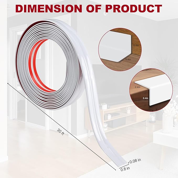 0.8 Inch x 30 Feet Wall Corner Protector Peel and Stick Corner Trim Molding Strip Self Adhesive Wall Edge Protectors Guards for Edge Ceiling, White
