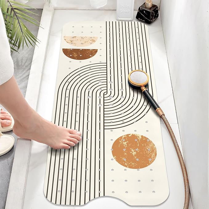 Non Slip Bathtub Mat, Bohemia Bath Mat for Tub, Extra Long Bathtub Mat Shower Mat with Suction Cups and Drain Holes for Elderly Kids Toddler Baby 40 X 16 Inch