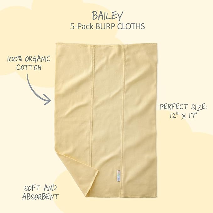 Butterblu Bailey 5-Pack Burp Cloths 100% Organic Cotton Knit for Newborn & Baby Boys & Girls, Haze, One Size