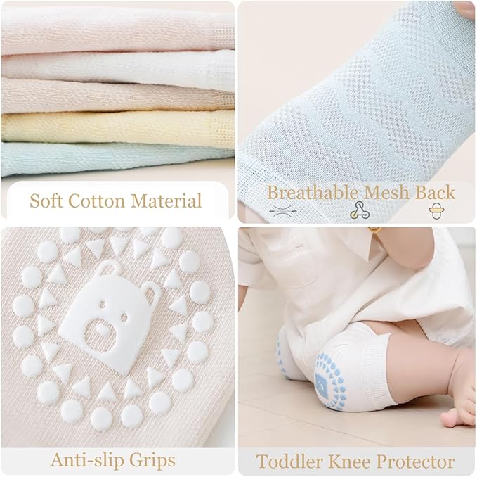 Baby Crawling Knee Pads and Socks with Anti-Slip Grips 10 Pairs Unisex Baby Toddler Nonslip Kneepads & Ankle Socks