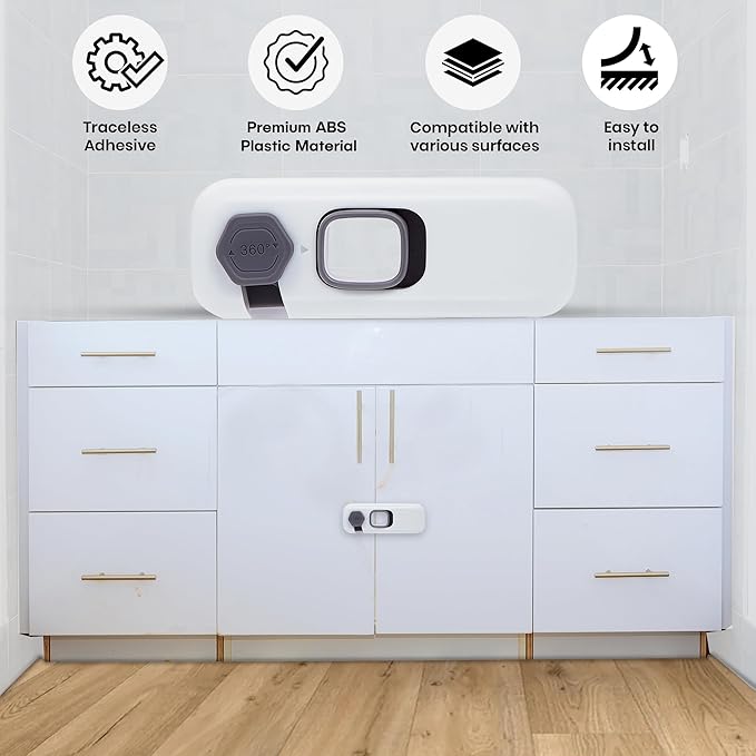 2 Pack Child Proof Refrigerator Locks, Fridge Lock With Strong Adheisive & ABS Plastic, Push Button To Release, Tool Free Installation Child Lock For Fridge, Drawers, Cabinets, Doors & Oven (White)