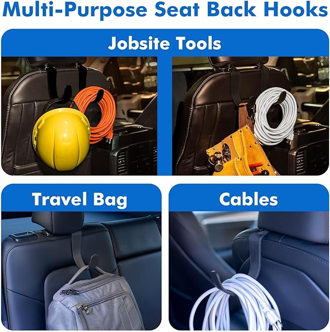 XL Hard Hat Holder for Truck Seat – Heavy-Duty Headrest Hooks, Hardhat Buddy Hanger & Seat Back Organizer for Hard Hats, Bags & Gear, Truck Accessory Organizer, 4-Pack