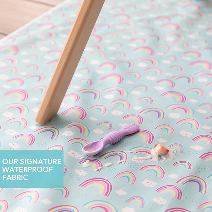 Bumkins Baby Splat Mat - Under High Chair Mess Mat for Kids, Waterproof Reusable Fabric, Arts & Crafts, Playtime, 42inx42in, Rainbow Blue
