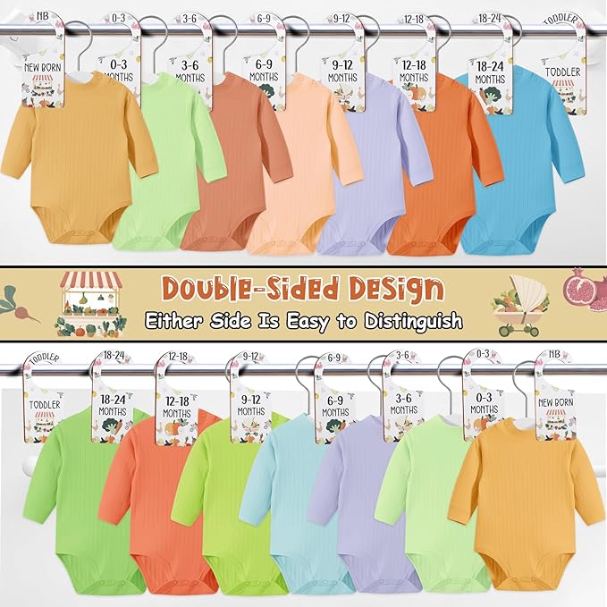 Baby Closet Dividers 8PCS, Locally Grown/Farmer's Market Themed Wooden Double-Sided Clothes Size Hanger Organizer from Newborn to Toddler for Nursery Decor Baby Shower Birthday Gift