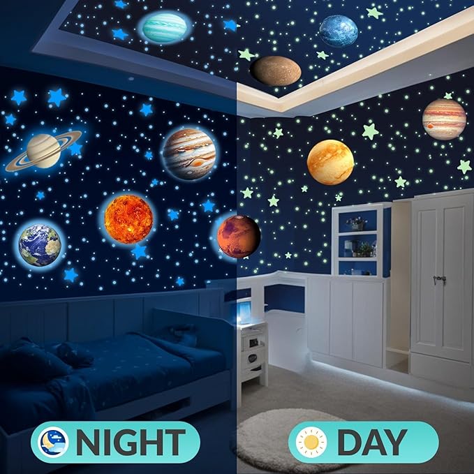 LUMOSX Glow in the Dark Stars and Planets - 534 pcs with Constellation E-Book | Solar System Wall Decal, Planet Wall Decals, Space Wall Stickers, and Space Wall Decals for Kids Room Decor (Blue)