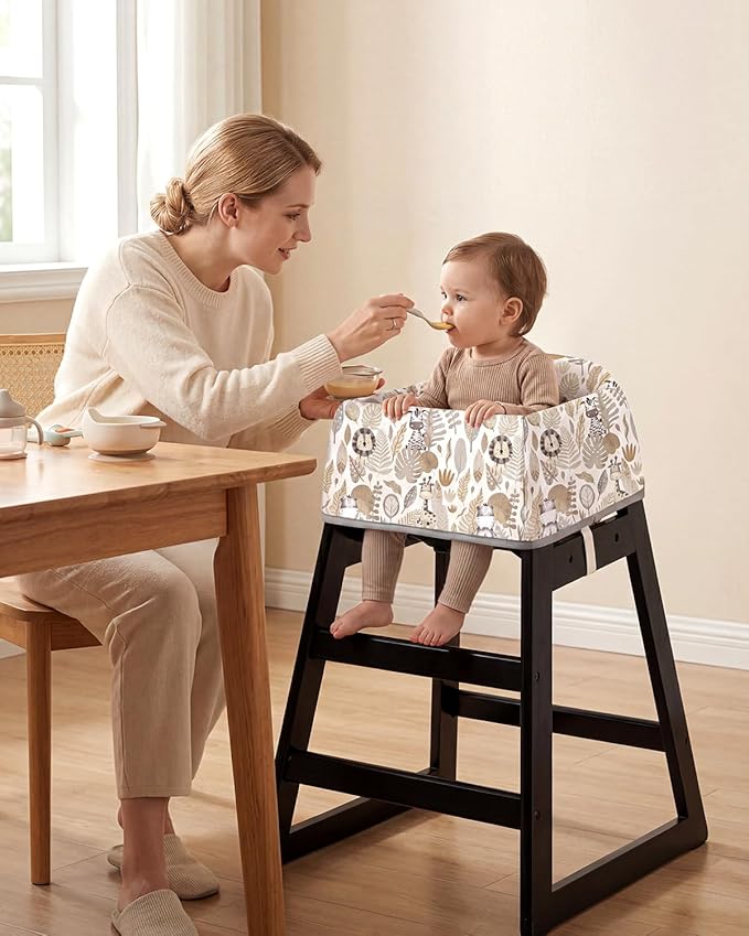 Mamatepe Reusable Baby High Chair Cover with Strap Pads & 2-Point Harness, Waterproof Portable Seat Cover for Restaurant Travel Home, Brown