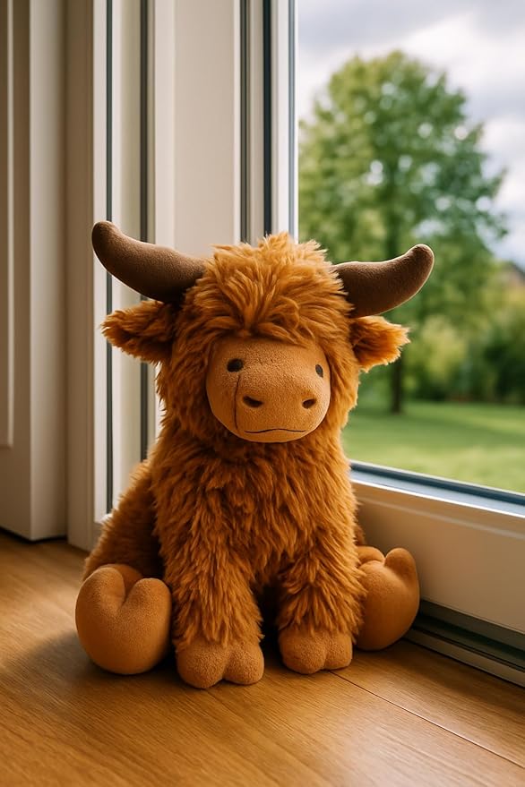 Highland Cow Door Stopper – Cute Weighted Animal Doorstop 2.2 lbs with Soft Faux Fur – Rustic Farmhouse Home Décor for Living Room, Bedroom, Nursery or Hallway