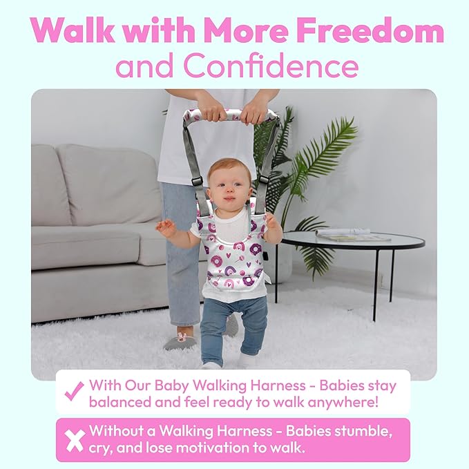 Watolt Baby Walking Harness - Handheld Kids Walker Helper - Toddler Infant Walker Harness Assistant Belt - Child Baby Walk Learning Help Support Assist Trainer Tool - for 7-24 Month Old (Donuts)