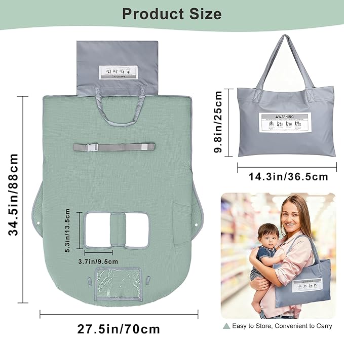 Muslin Shopping Cart Cover for Baby Soft & Breathable High Chair Covers for Restaurant Seat Grocery Cart Cover with Storage Pocket Machine Washable for Infant Toddler Boy Girl, Sage Green