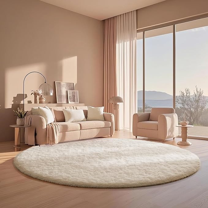 Ophanie Area Rugs for Bedroom Living Room,Color 2- Ivory,Size 6',Shape Round