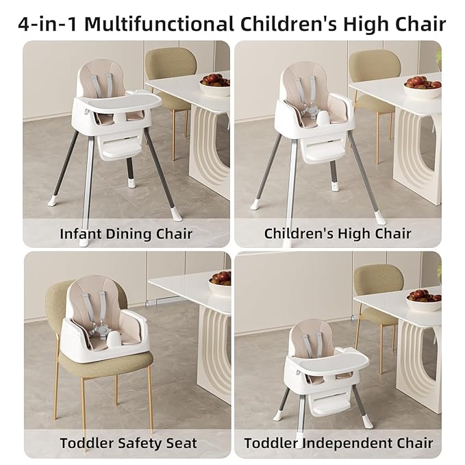 3-in-1 Baby Feeding High Chair with Tray 5 Point Harness Booster Seat Infant Ergonomic Sit Up High Chair Babies and Toddlers Safety Seats Convertible Comfortable Toddler Chair Pink