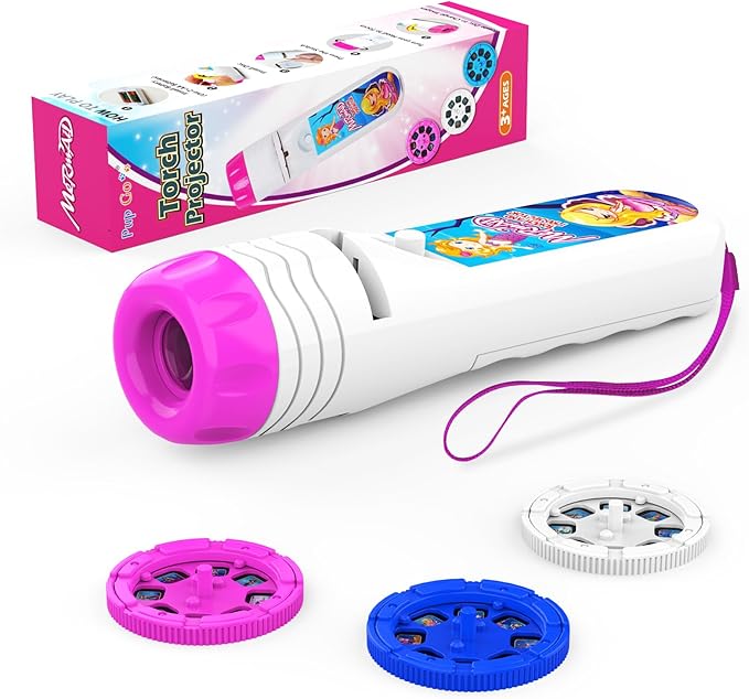 Pup Go Mermaid Projector Flashlight for Kids Ages 3+, Ideas Christmas Stocking Stuffers Gifts for Girls, Pink Fairy Little Mermaid Toys, 3 Discs 24 Images, Kid Night Light Projector