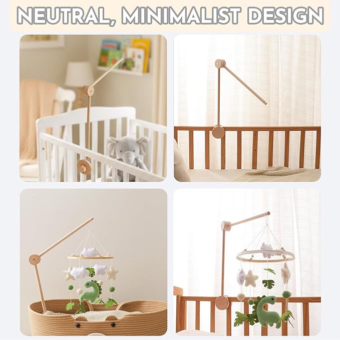 Natural Wooden Crib Mobile Arm – Foldable & Adjustable Baby Mobile Holder, Smooth Beech Wood Mobile Hanger with 360° Rotation, Easy Attachment for Nursery Decor & Newborn Cribs