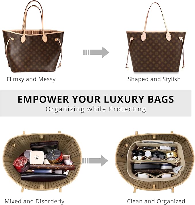 OPPOSHE Purse Organizer Insert for Handbags, Softened Felt Bag Insert Organizer for Tote, Compatible with LV, Coach, MK, Kate Spade, Goyard, Longchamp (Beige, Small)