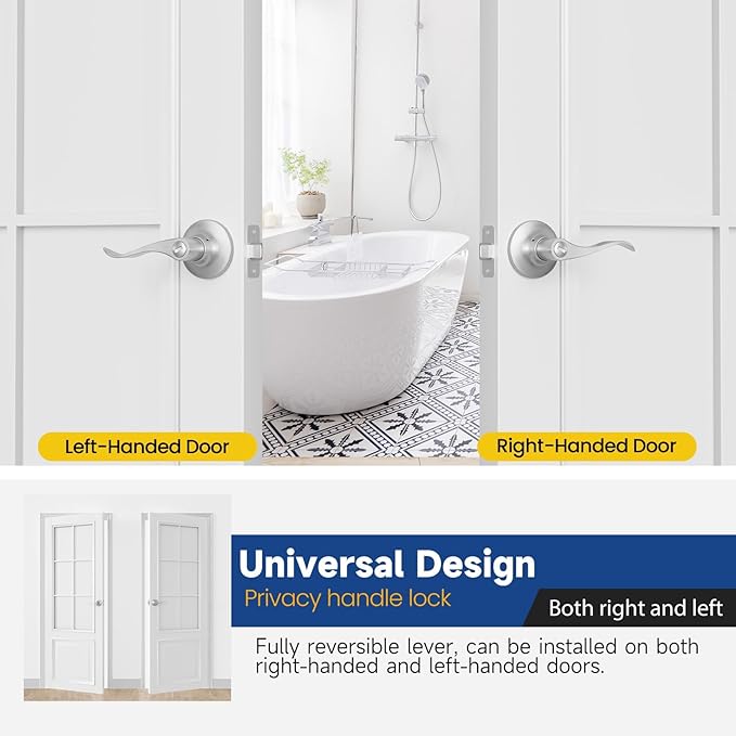 Privacy Door Handle with Lock Keyless Door Lever for Bathroom and Bedroom Satin Nickel Wave Style Interior Door Handles